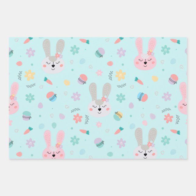Easter Pattern Bunny Eggs, Easter Holiday Gift Wrapping Paper Sheets (Front)