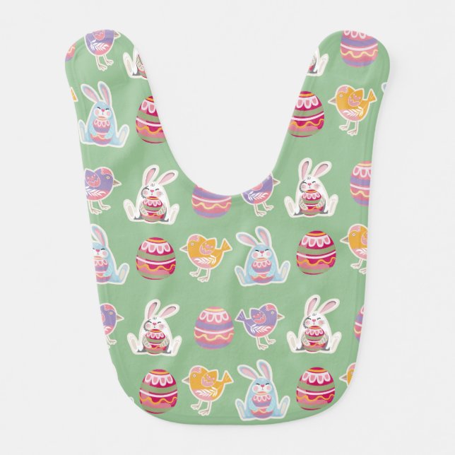 Easter Pattern Laurel Green Baby Bib  (Front)