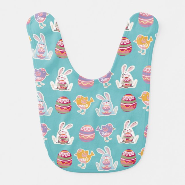 Easter Pattern Moonstone Blue Baby Bib  (Front)