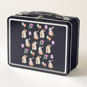 Easter Pattern Rabbit And Eggs  Metal Lunch Box
