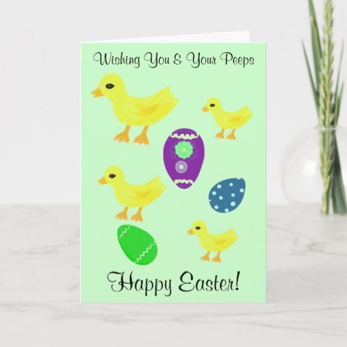 Easter Peeps Yellow Chicks Eggs Yellow Irises Holiday Card