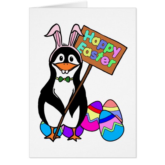 Easter Penguin with Colored Eggs Card