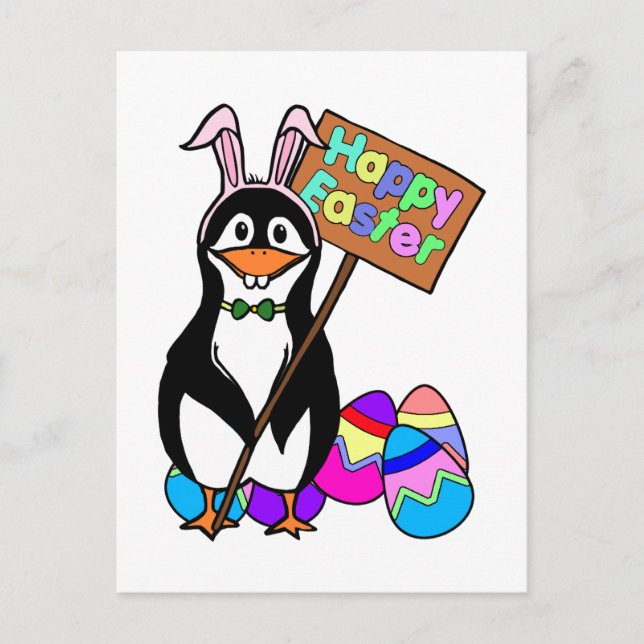 Easter Penguin with Colored Eggs Holiday Postcard (Front)