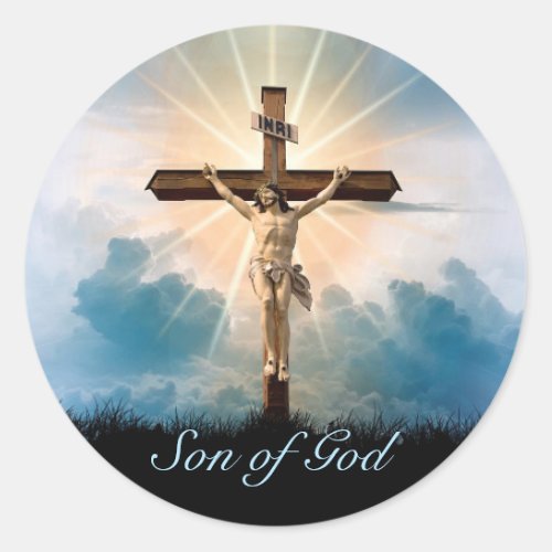 Easter Personalize Jesus On the Cross Classic Round Sticker