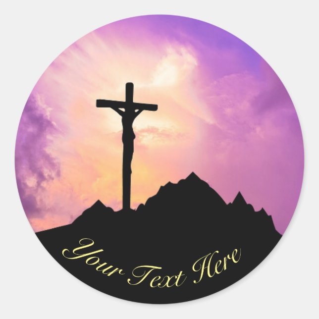 Easter Personalize Jesus On the Cross Classic Round Sticker (Front)