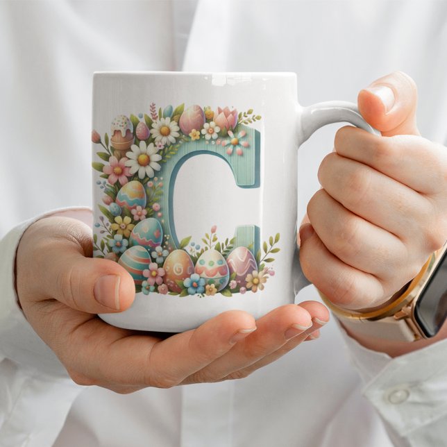 Easter Personalized Floral Monogram With Name Coffee Mug (Creator Uploaded)