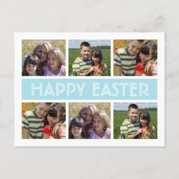 Easter Photo Collage Postcard Template | Blue by red_dress at Zazzle
