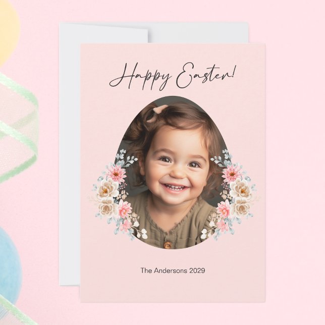 Easter Photo Greeting Card with Floral Egg Frame (Easter Photo Greeting Card with Floral Egg Frame)