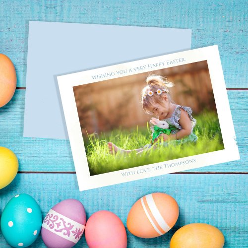 Easter Photo Simple Minimalist Blue Holiday Card