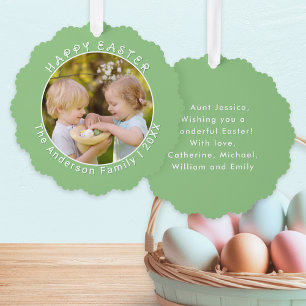 Easter Photo Spring Green Basket Tag Custom Family Ornament Card