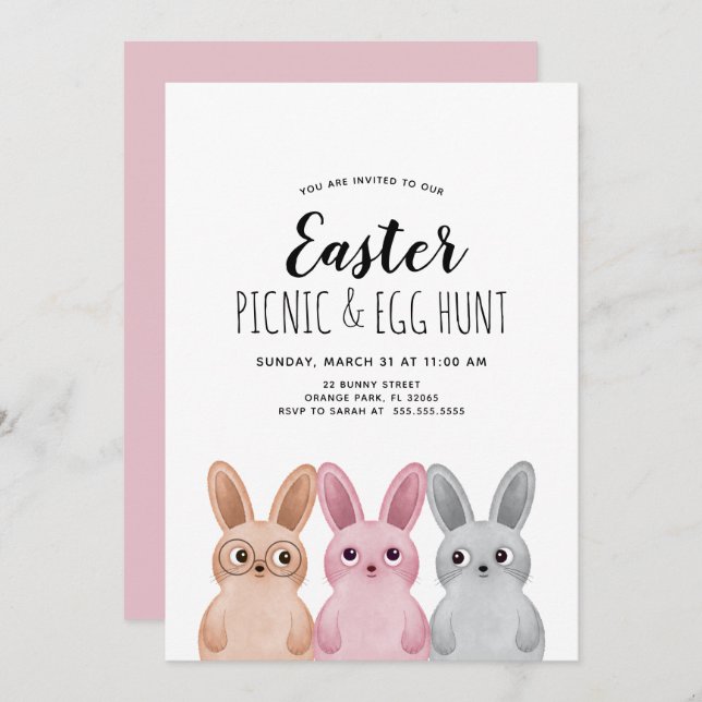 Easter Picnic and Egg Hunt with Bunnies Invitation (Front/Back)