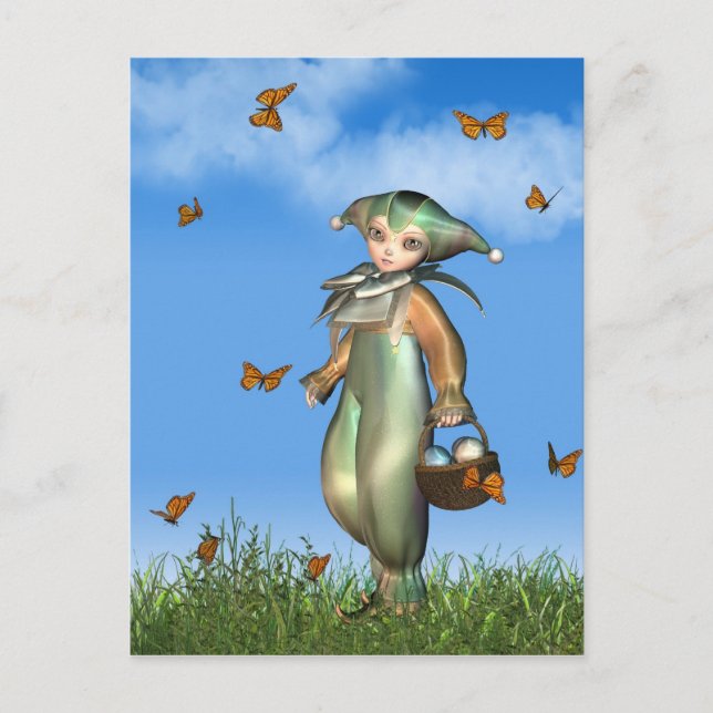 Easter Pierrot Clown Doll with Butterflies Holiday Postcard (Front)