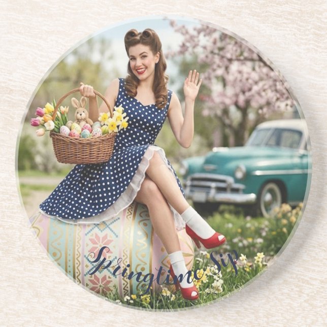 Easter Pin-Up Coaster | Vintage Gloss (Front)
