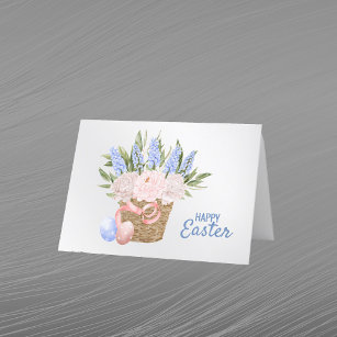 Easter Pink Blue Basket Egg Floral Holiday Card