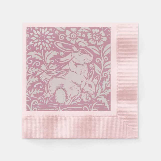 Easter Pink Bunny Rabbit with Babies Pastel Floral Napkins (Front)