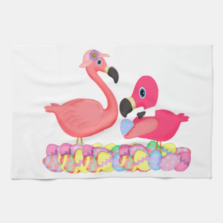 Easter Pink Flamingos Kitchen Towel