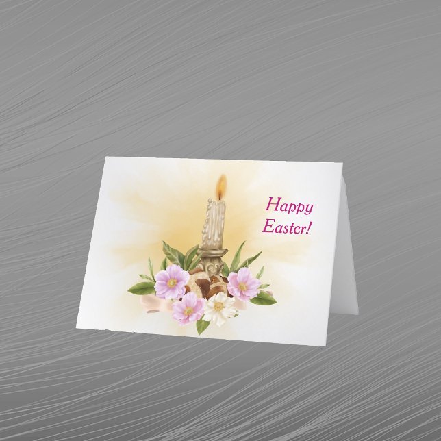 Easter Pink Floral Candle Holiday Card (Creator Uploaded)