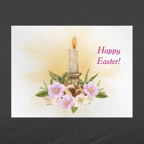 Easter Pink Floral Candle Holiday Postcard
