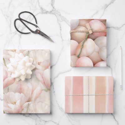 Easter Pink Peach Floral Birthday   Wrapping Paper Sheets