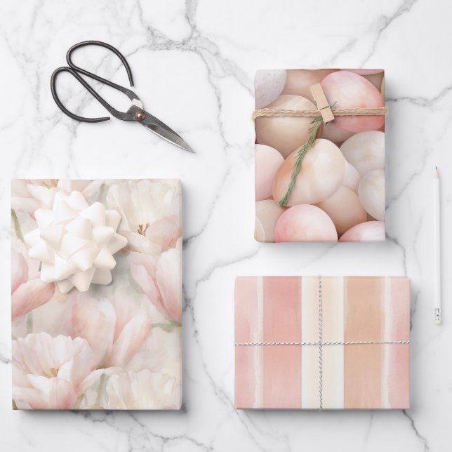 Easter Pink Peach Floral Birthday   Wrapping Paper Sheets (Front)