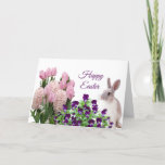 Easter Pink Purple Floral Rabbit Spring Holiday Card