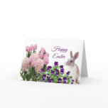 Easter Pink Purple Floral Rabbit Spring Holiday Card Easter Pink Purple Floral Rabbit Spring Holiday Card