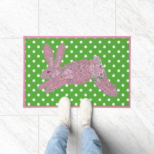 Easter Pink Roses Bunny Rabbit Doormat