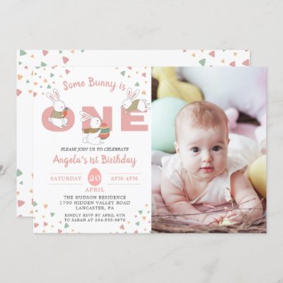 Easter Pink Some Bunny First Birthday Photo Invitation