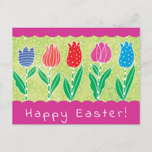 Easter Pink Tulip Flowers Whimsical Postcard