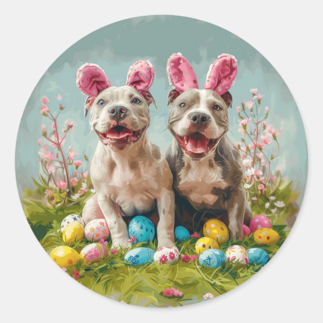 Easter Pit Bull Dogs Classic Round Sticker (Front)