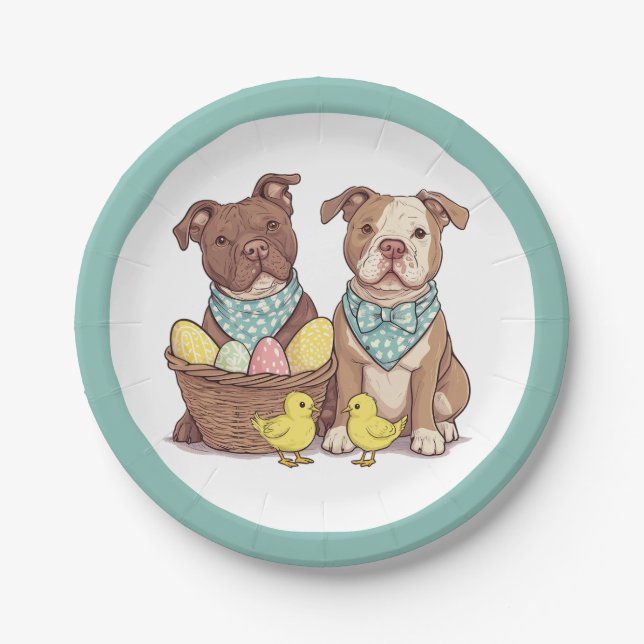 Easter Pit Bull Dogs Paper Plates (Front)