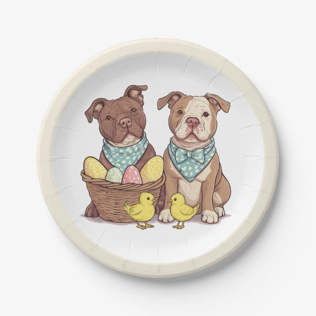 Easter Pit Bull Dogs Paper Plates (Front)