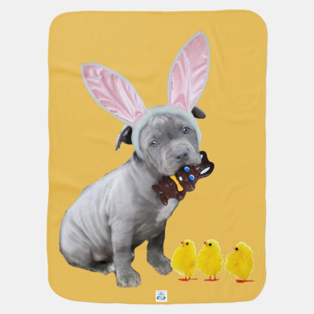 Easter pitbull puppy baby blanket (Back)