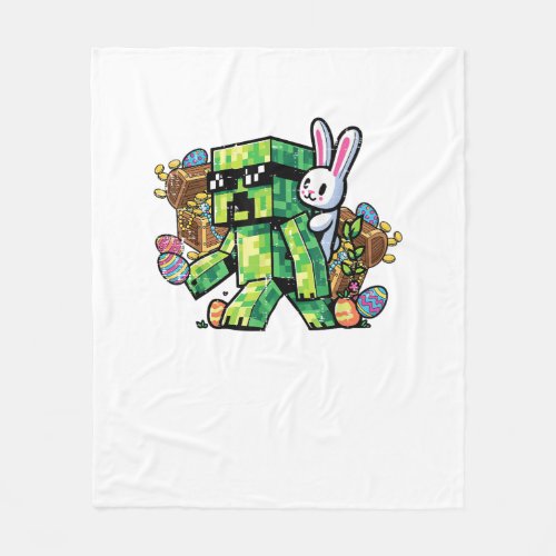 Easter Pixel Gamer Bunny Gaming Toddler Boys Kids  Fleece Blanket