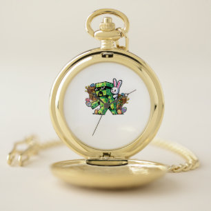 Easter Pixel Gamer Bunny Gaming Toddler Boys Kids  Pocket Watch