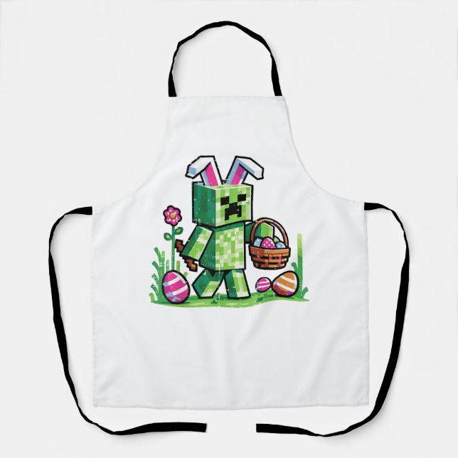 Easter Pixel Gaming Bunny Egg Hunting Boys Kids Yo Apron (Front)