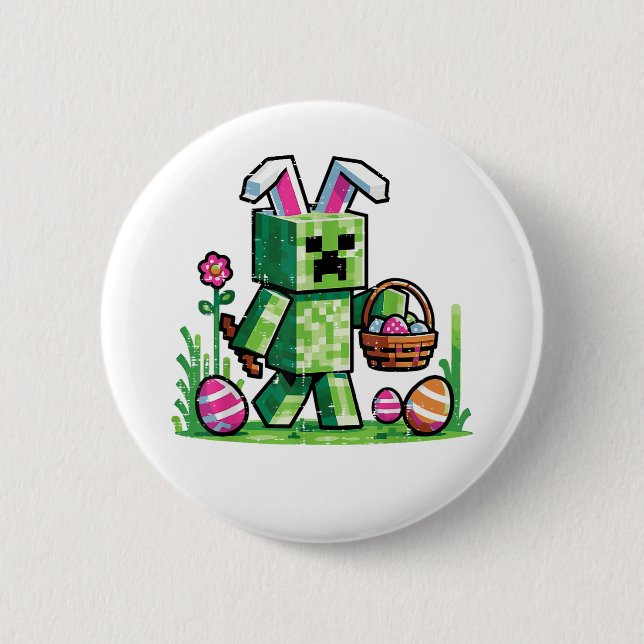 Easter Pixel Gaming Bunny Egg Hunting Button (Front)