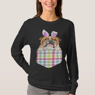 Easter Plaid Bulldog Bunny Dog In Pocket T-Shirt