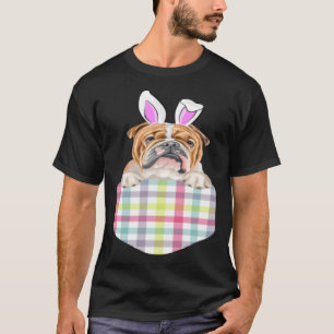 Easter Plaid Bulldog Bunny Dog In Pocket T-Shirt