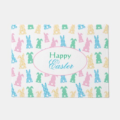 Easter Plaid Bunny Rabbits  Doormat