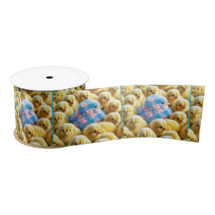 Easter Plaid Chick With Yellow Chicks Satin Ribbon