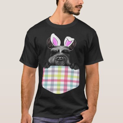 Easter Plaid Giant Schnauzer Bunny Dog In Pocket T-Shirt