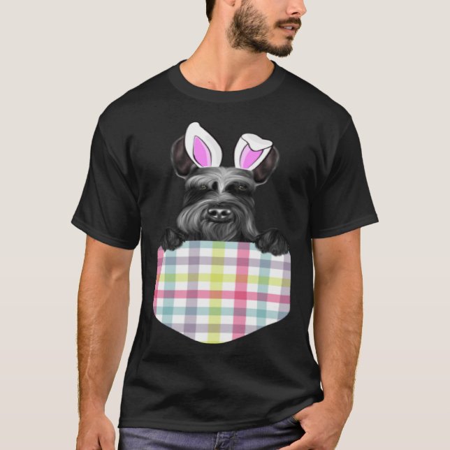 Easter Plaid Giant Schnauzer Bunny Dog In Pocket T-Shirt (Front)