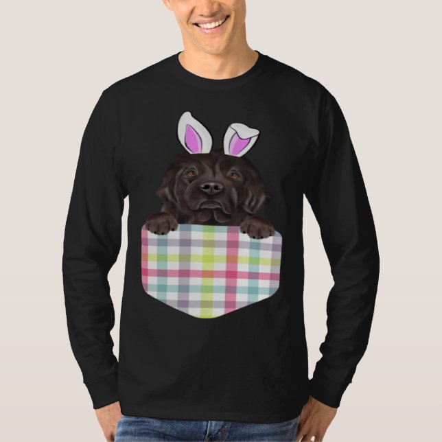 Easter Plaid Newfoundland Bunny Dog In Pocket T-Shirt (Front)
