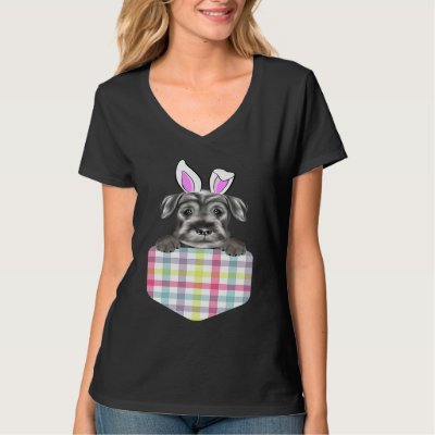 Easter Plaid Standard Schnauzer Bunny Dog In Pocke T-Shirt