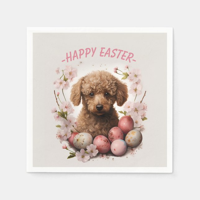 Easter Poodle   Eggs and Flowers -   Napkins (Front)