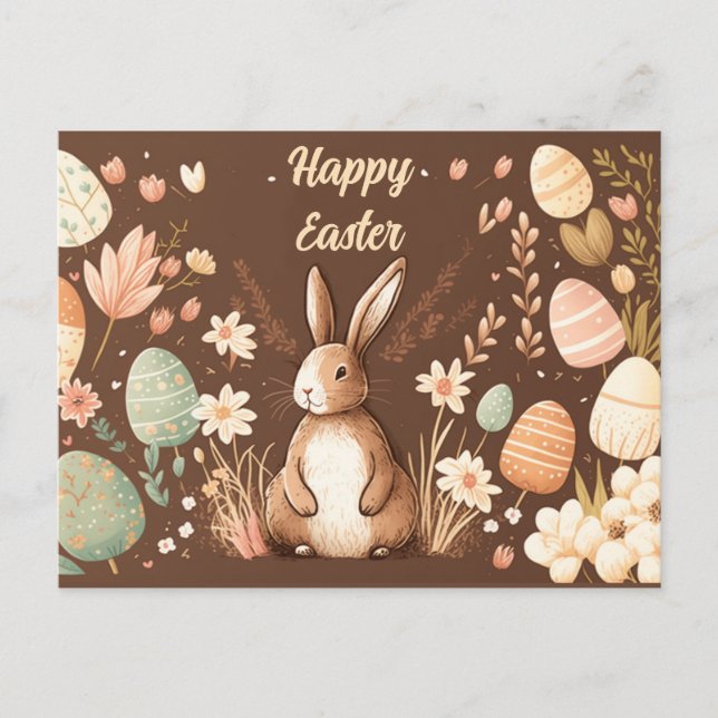Easter postcard with bunny and chocolate colors (Front)