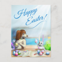 Easter Postcard with cute animals