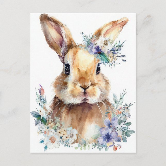 Easter Postcard with Flowers and Easter Bunny (Front)