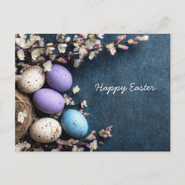 Easter Postcard with Flowers and Easter Eggs (Front)